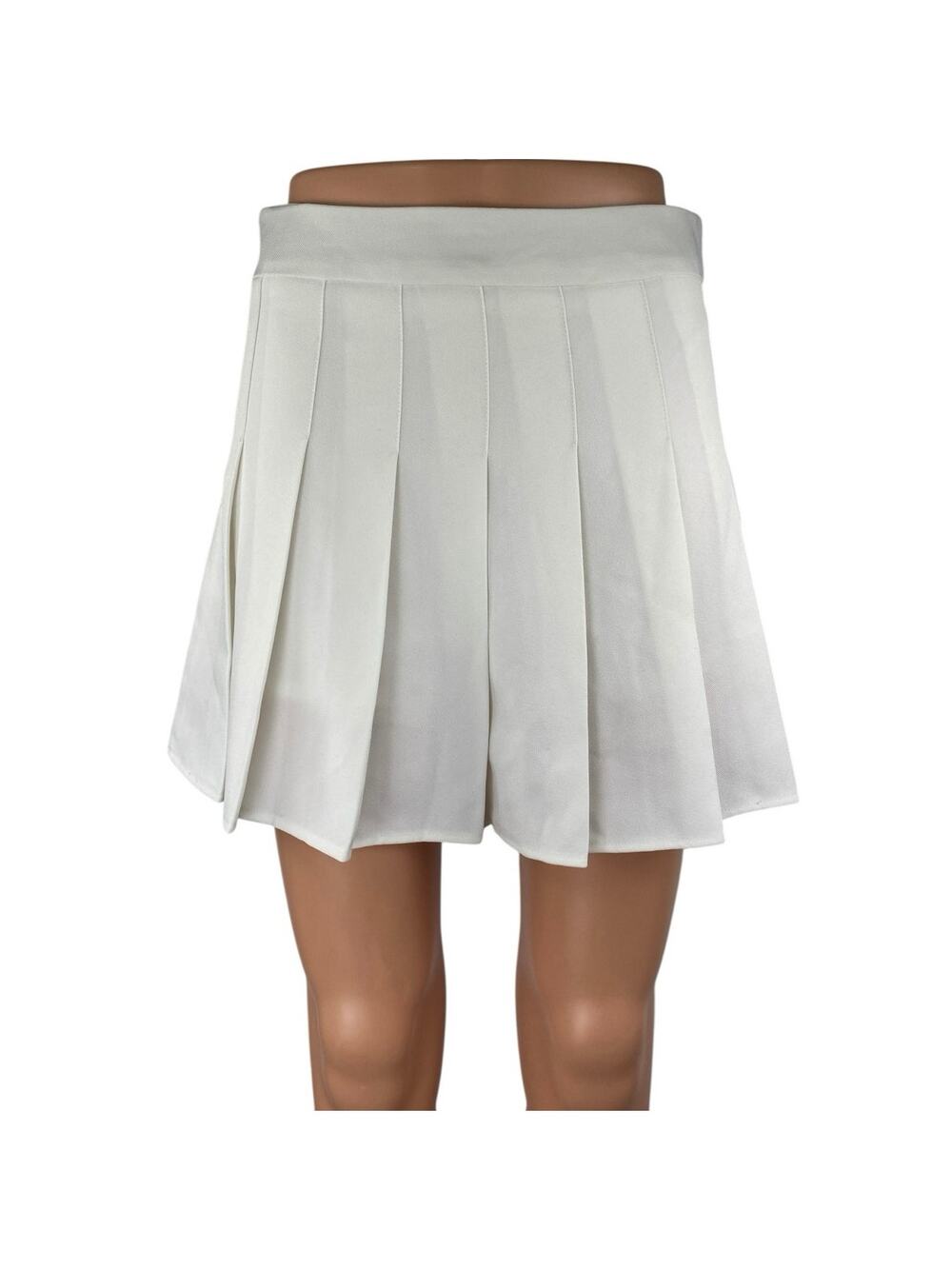 Fashion Women's White Pleated A Line Preppy High Waisted Mini Skirt Size M